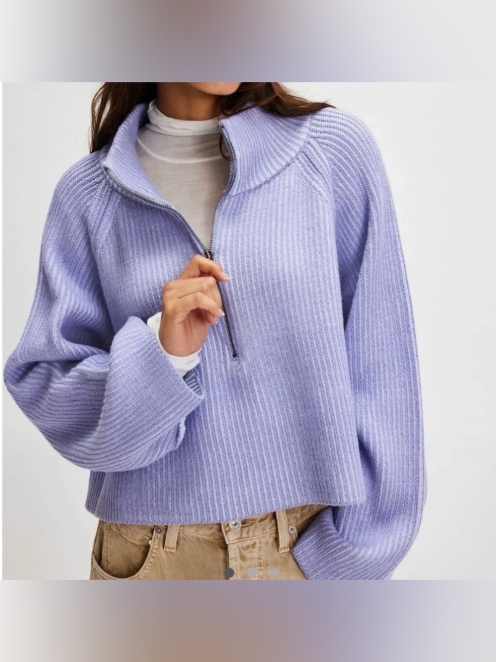 FREE PEOPLE GRETA HALF ZIP HEAVENLY LAVENDER COMBO M